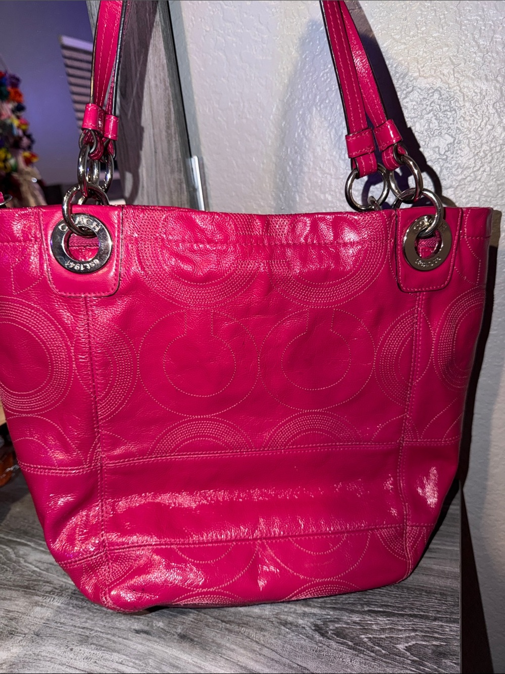 Coach Fuchsia Leather Shoulder Bag with Silver hardware - Picture 14 of 16